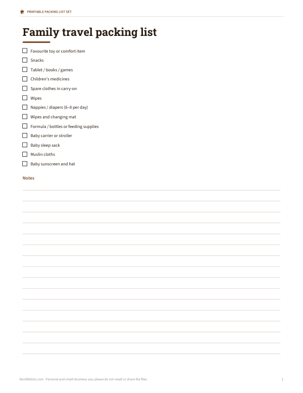 Preview of Family Travel Packing List